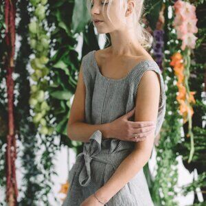 Linen Fox Evelyn Jumpsuit In Grey Stripes